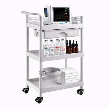 Medical Trolley 3-Tier Rolling Utility Cart with Wheels 110 lbs Load