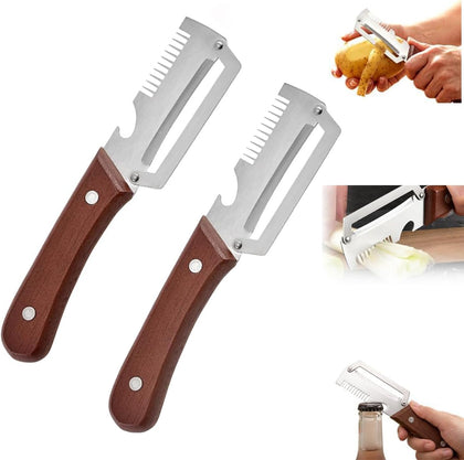 Premium Vegetable Peeler with Wooden Handle and Bottle Opener,Multi-Functional Vegetable Peeler for Kitchen, 2-In-1