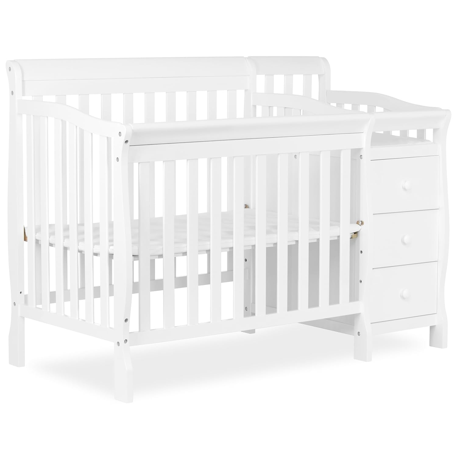 Jayden 4‑in‑1 Mini Convertible Baby Crib & Changer with Storage in White, Pinewood, GreenGuard Gold & BSA, 1”