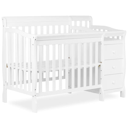 Jayden 4‑in‑1 Mini Convertible Baby Crib & Changer with Storage in White, Pinewood, GreenGuard Gold & BSA, 1”