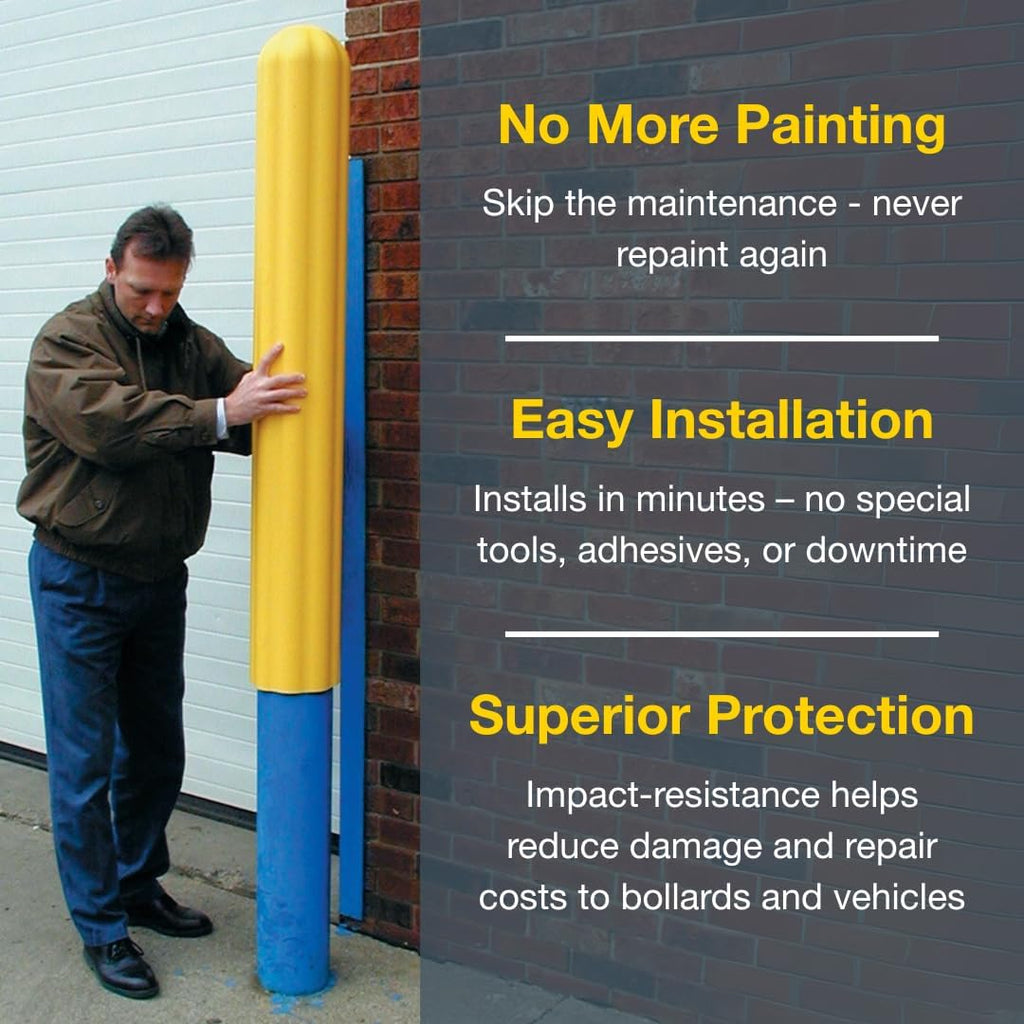 Bollard Covers for 6 Inch Poles - 56" Tall Bollard Post Sleeve | Durable Smooth HDPE Plastic - Trimmable Yellow