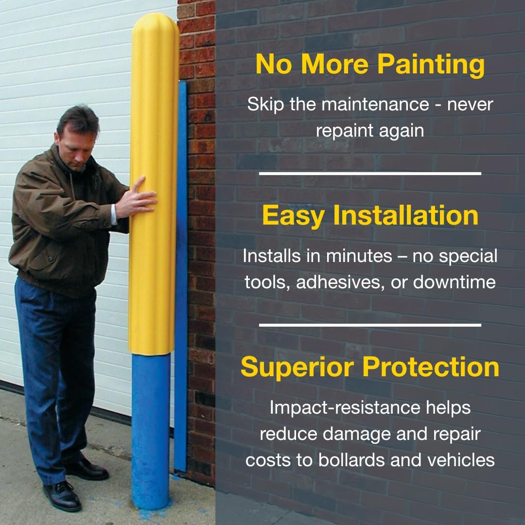 Bollard Covers for 6 Inch Poles - 56" Tall Bollard Post Sleeve | Durable Smooth HDPE Plastic - Trimmable Yellow
