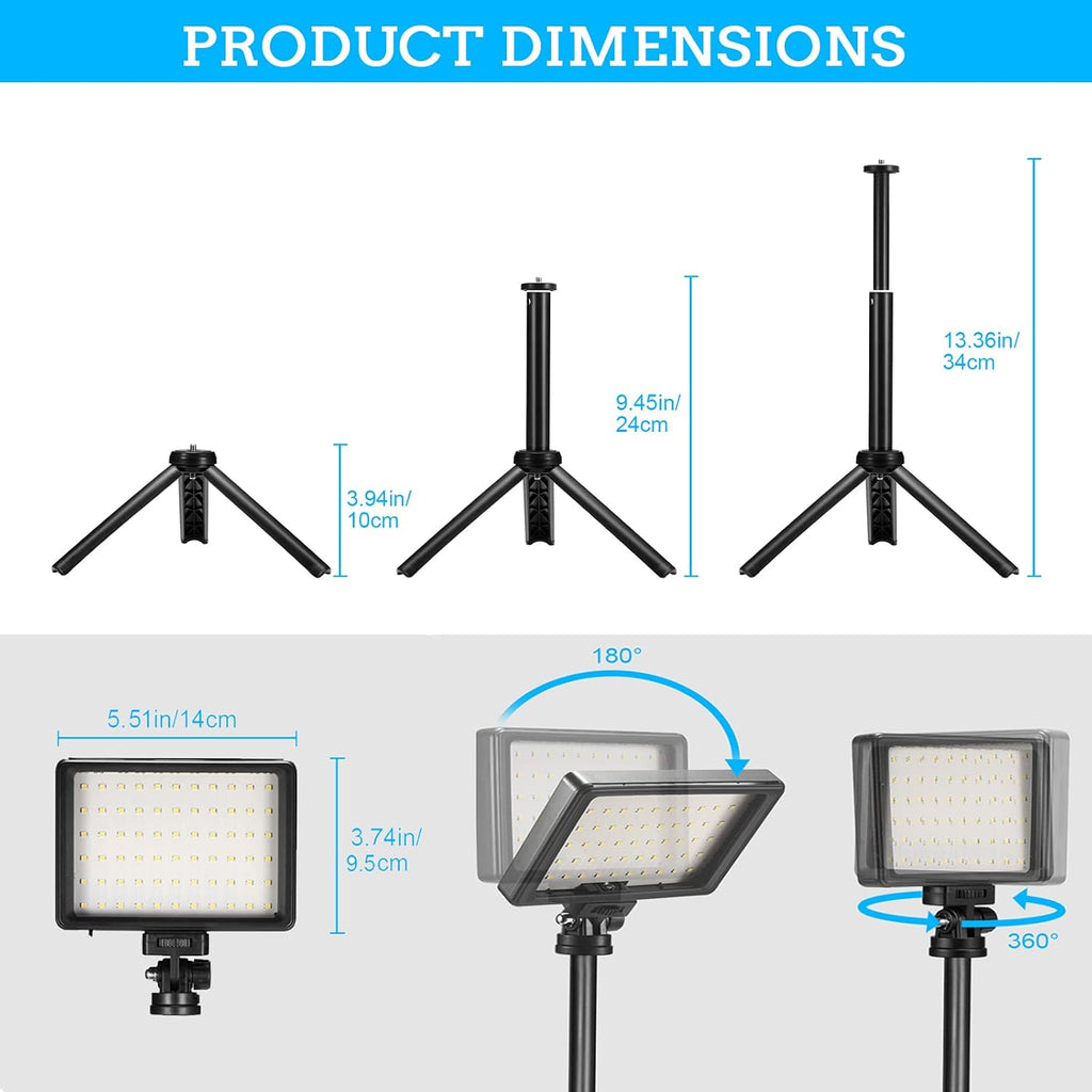LED Video Light 2-Pack, 5600K Dimmable USB Camera Lighting Kit | Photography Lights with Mini Tripod & Colored