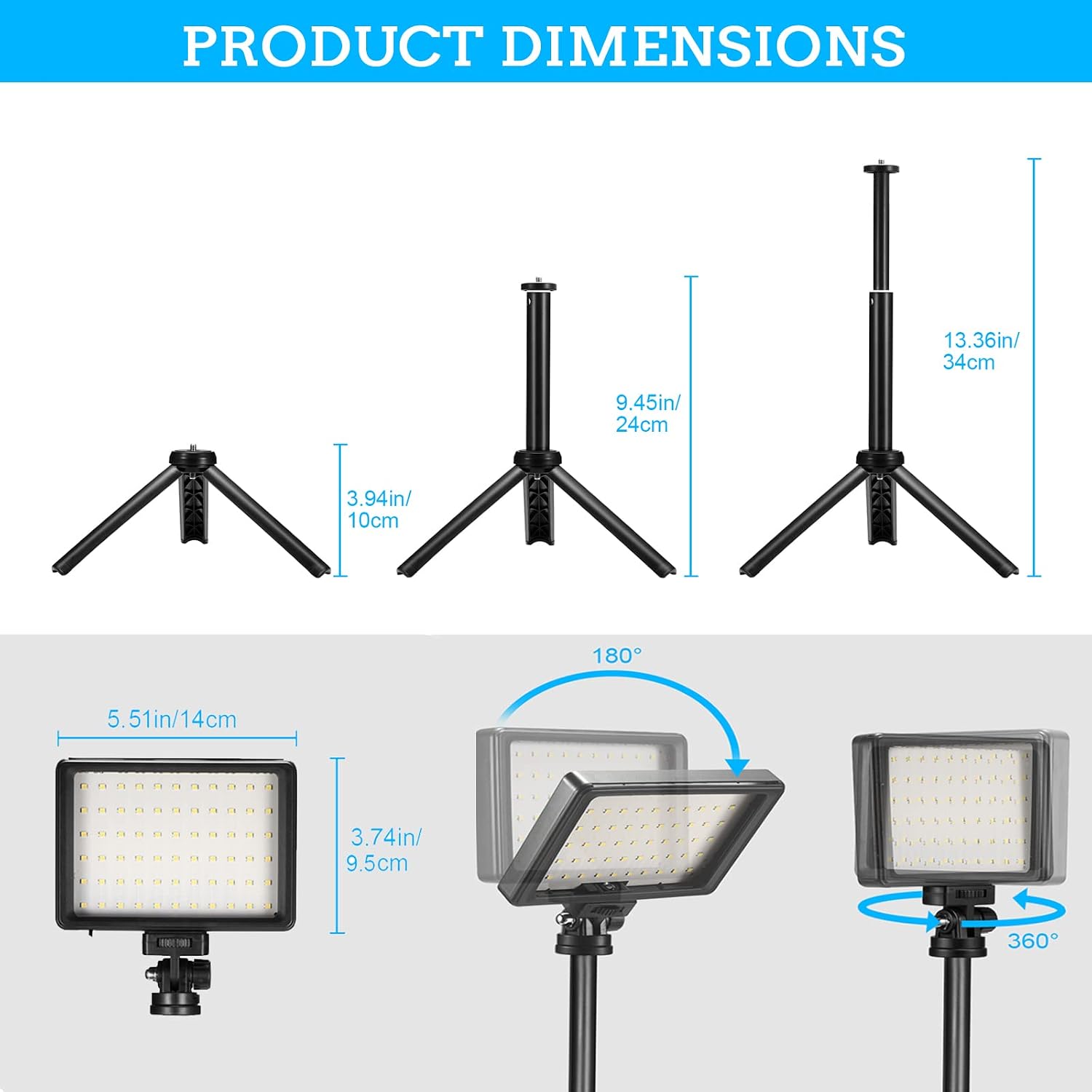 LED Video Light 2-Pack, 5600K Dimmable USB Camera Lighting Kit | Photography Lights with Mini Tripod & Colored
