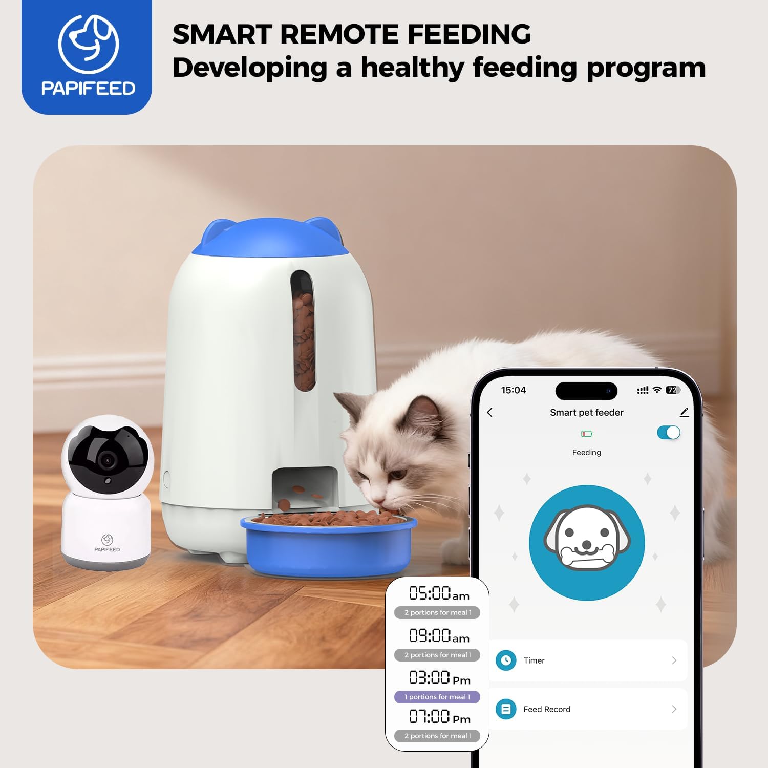 2-in-1 Automatic Cat Feeder and Pet Camera Combo, 1080P HD & 360°Pan-Tilt, 3L Cat Food Dispenser with App, 2.4G WiFi