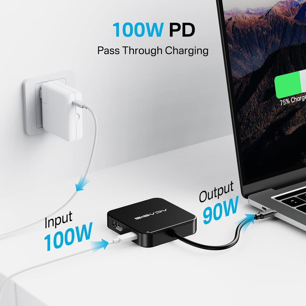 USB C Hub 10Gbps, 6-in-1 Multiport Adapter with 4K 60Hz HDMI, 100W Power Delivery, USB A3.2 Data Port, USB C to HDMI