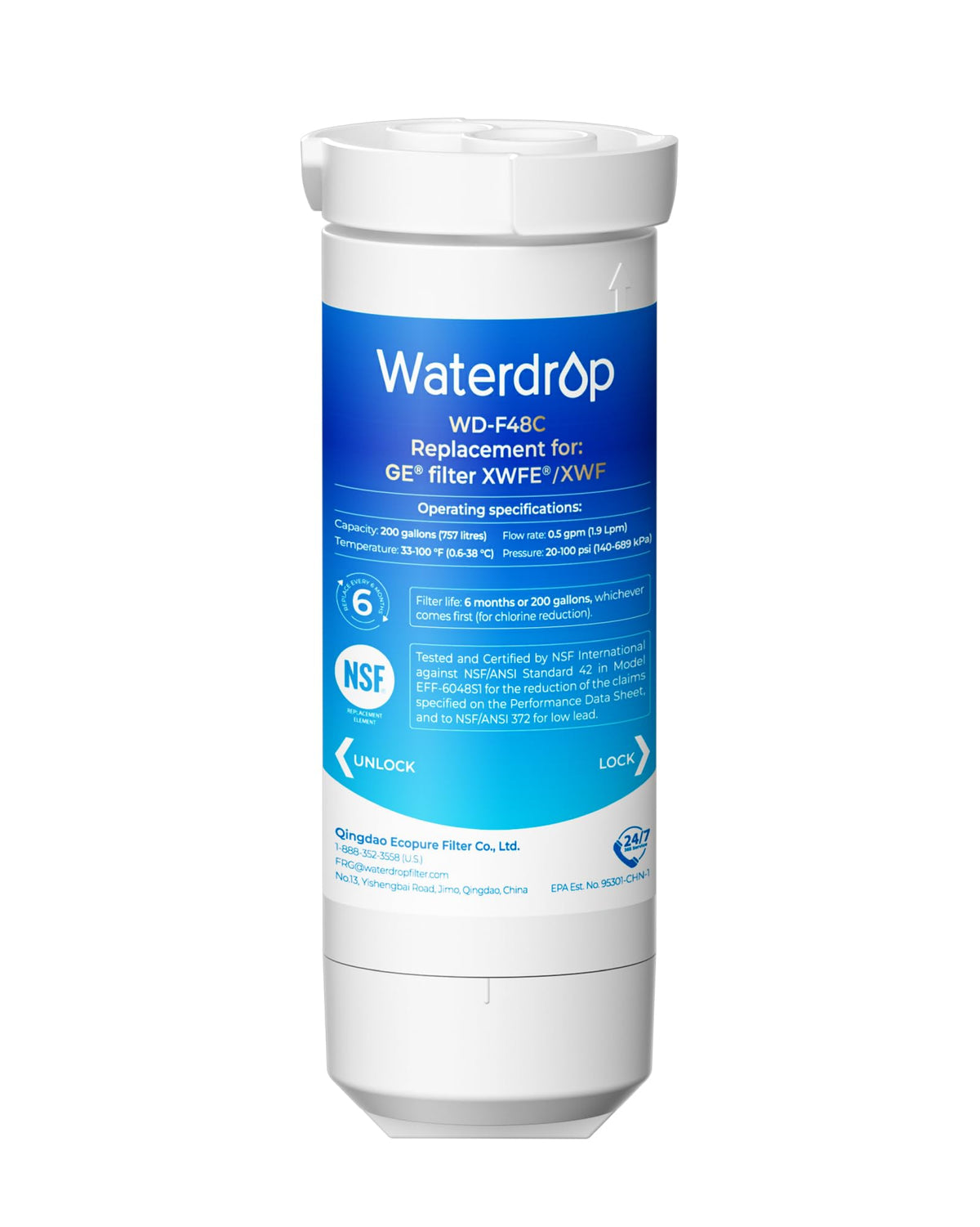 Waterdrop XWFE Water Filter, Replacement for GE XWFE, Built-in Chip