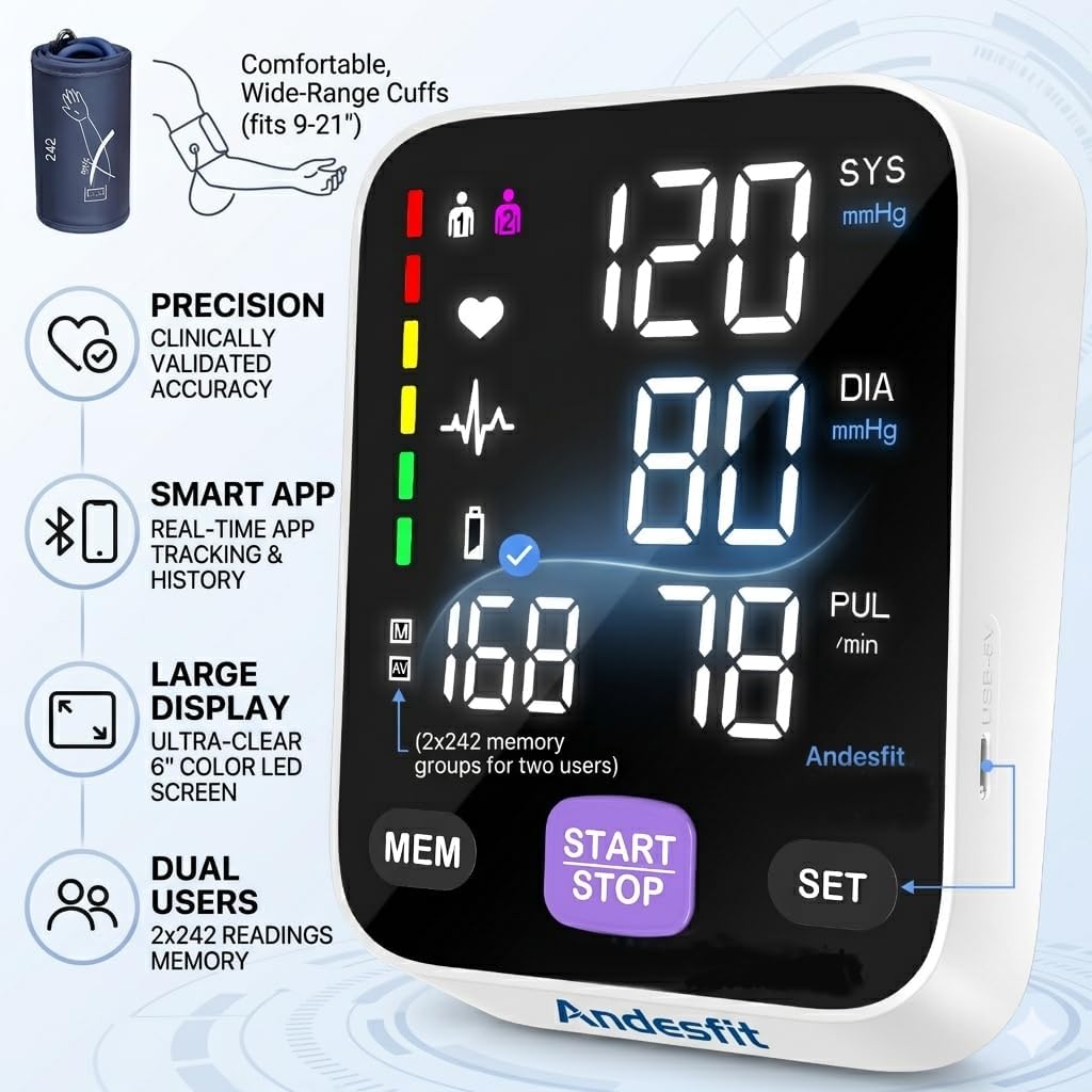 Upper Arm Blood Pressure Monitor for Home Use 17" Large & 21" XL Extra Large Cuff Big arm, Free APP Bluetooth Sync