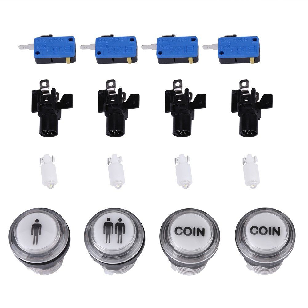 Buttons 4 × LED Button Kit Part 1 Player + 2 Player + LED Buttons DIY Push Buttons Player Single Double for Machine