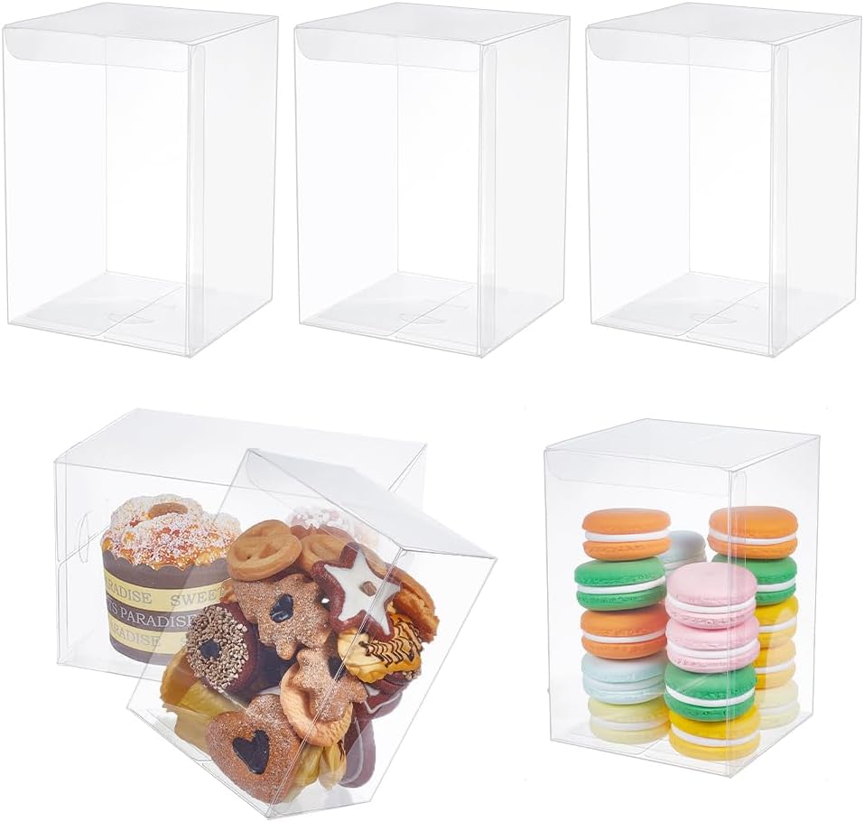 10pcs Clear Favor Box 4x4x6 Inches Plastic Gift Packing Box for Candy Choclate and Dessert, Baby Shower Party Treats