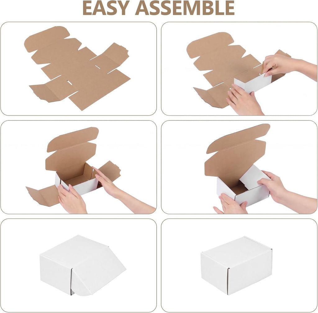 60 Pack 6x4x3 Shipping Boxes, White Corrugated Cardboard Mailer Box