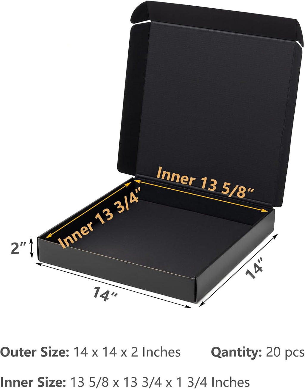 Black Shipping Boxes 14x14x2 Inches 20 Pack Corrugated Cardboard