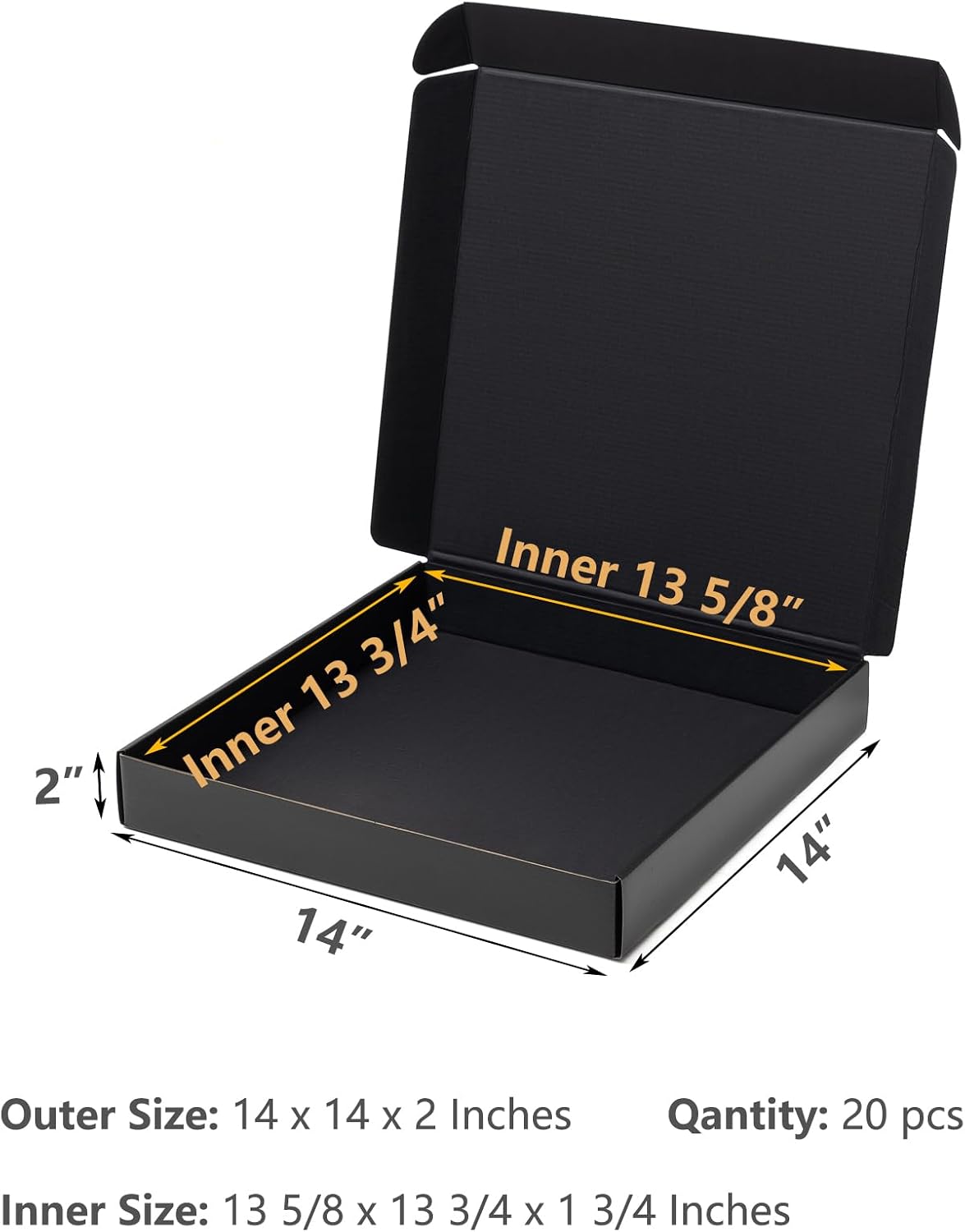 Black Shipping Boxes 14x14x2 Inches 20 Pack Corrugated Cardboard