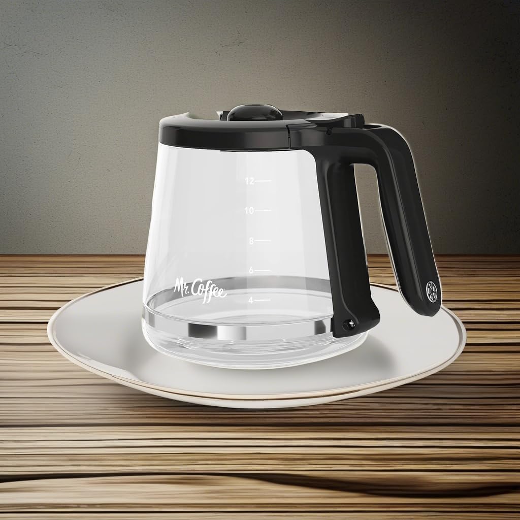 12-Cup Replacement Carafe – Compatible with Mr. Coffee 12 Cup Machines, Glass Pot with Black Handle