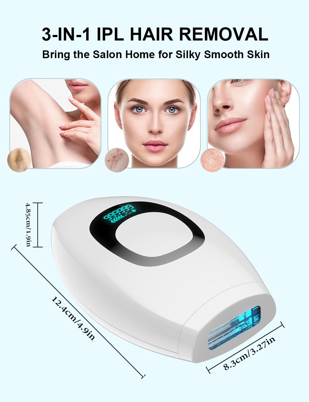 IPL Laser Hair Removal for Women and Men Permanent At-Home Lazer Facial Hair Epilator 999,999 Flashes Painless Hair