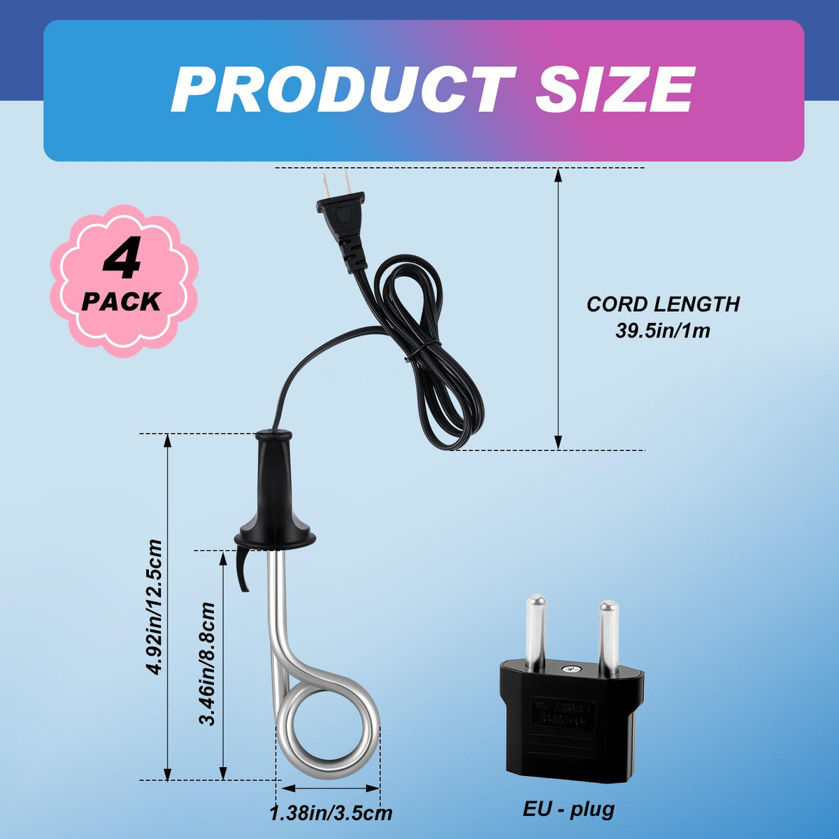 Copkim 4 Pcs Immersion Water Heater 300W Dual Voltage for Travel,Black