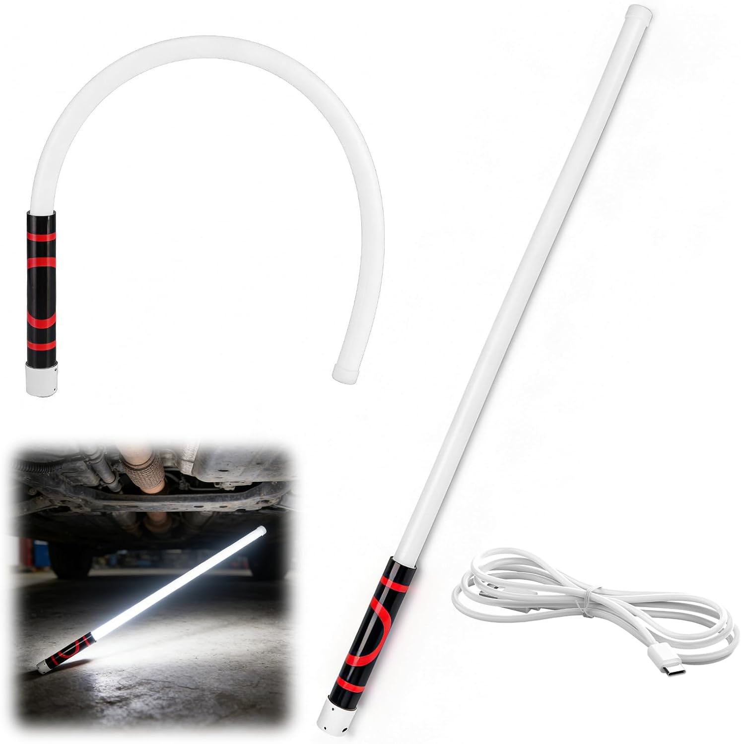 Bendable LED Flashlight Stick, 30'' Rechargeable Flexible LED Work Light, High Lumen and 3 Brightness Modes, Led Work
