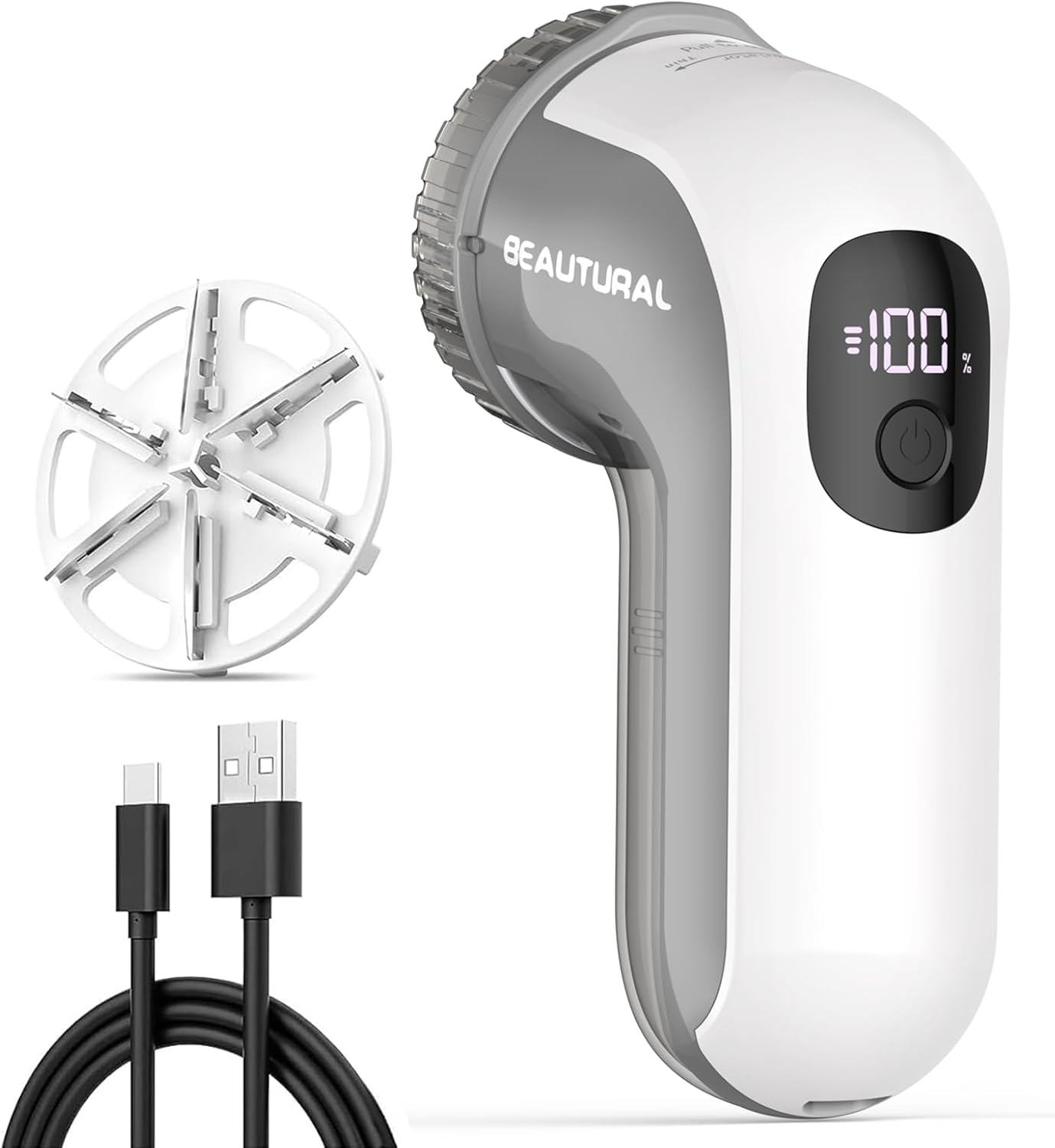 Fabric Shaver and Lint Remover, Portable Sweater Defuzzer | Rechargeable, 3 Speeds, 6 Leaf Blades, Digital LED