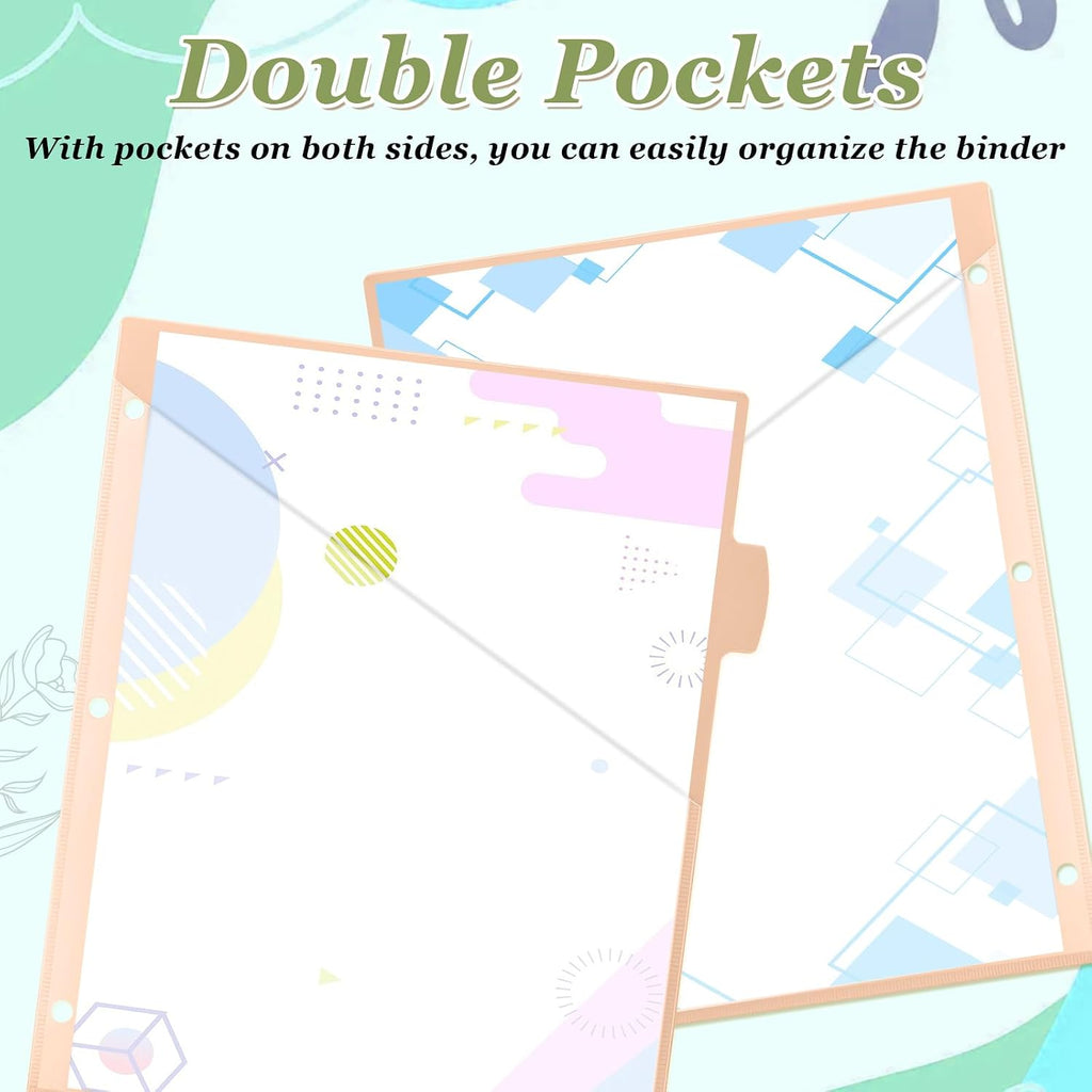 6 Pcs Binder Dividers for 3 Rings Binders Index Dividers with Two Clear Pockets Plastics Sheets Protectors with Tab