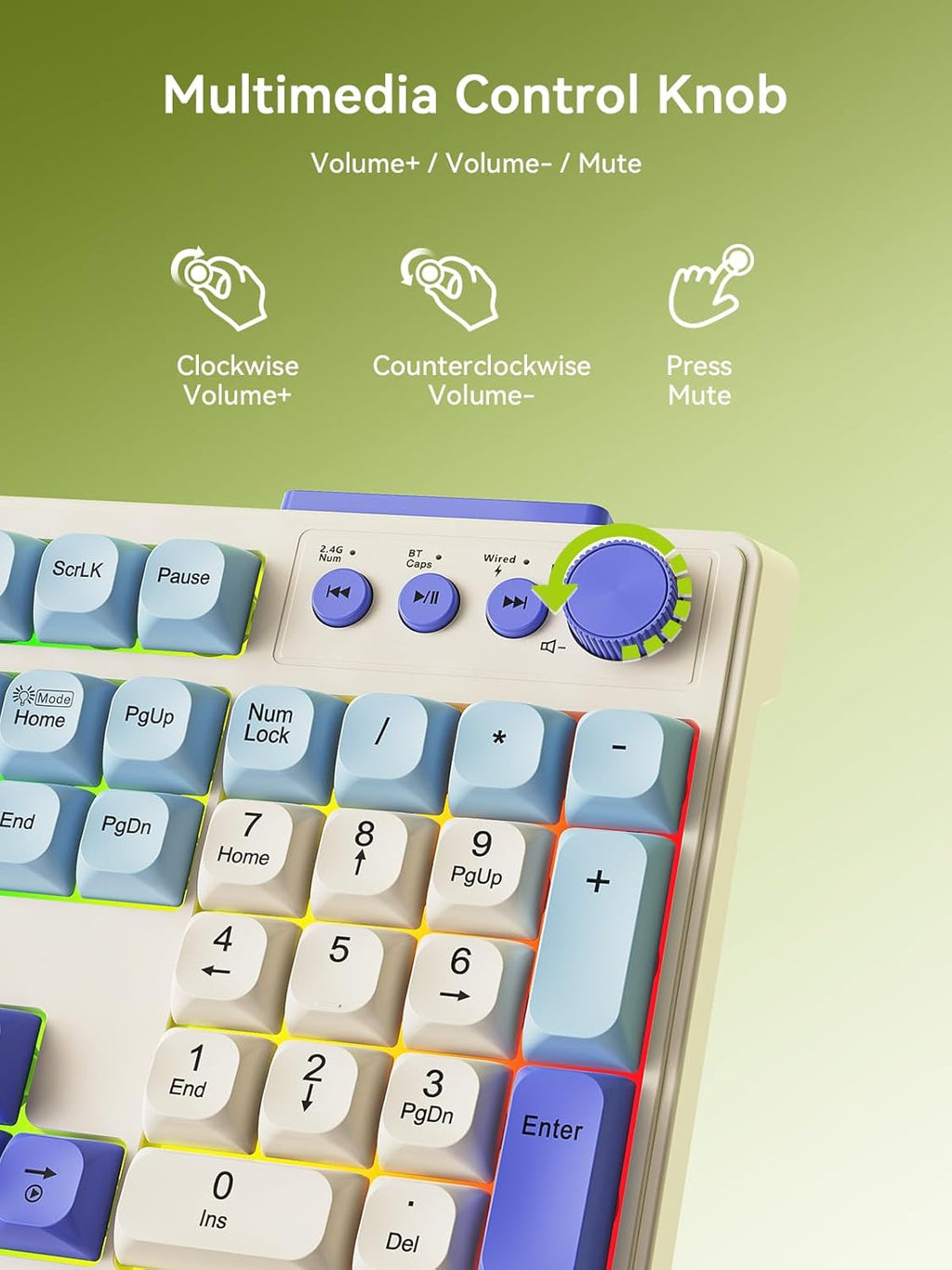 Wireless Keyboard and Mouse Combo, RGB Backlit Rechargeable 2000 mAh Battery, Wireless Computer Keyboards, Tri-Mode