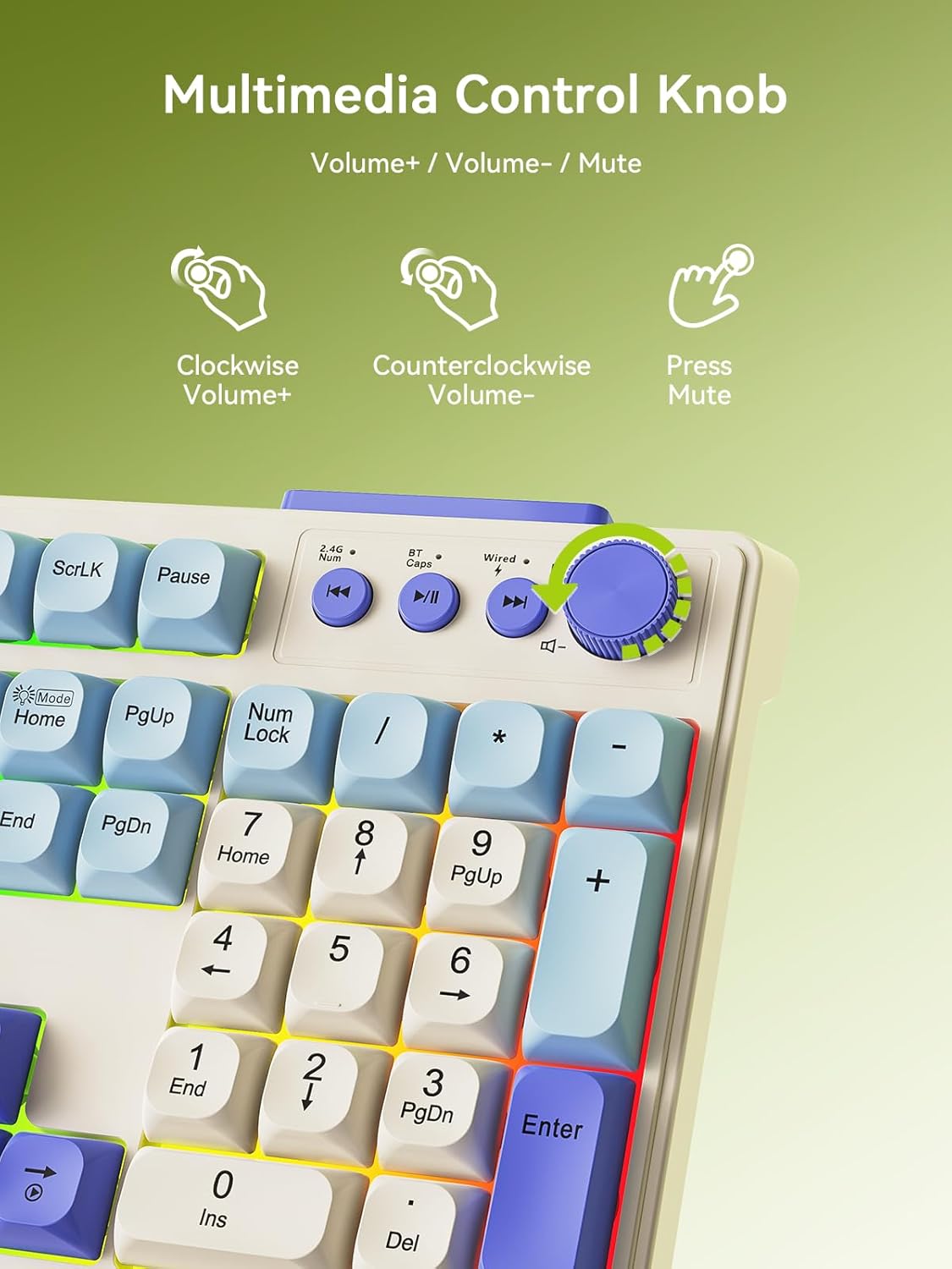 Wireless Keyboard and Mouse Combo, RGB Backlit Rechargeable 2000 mAh Battery, Wireless Computer Keyboards, Tri-Mode