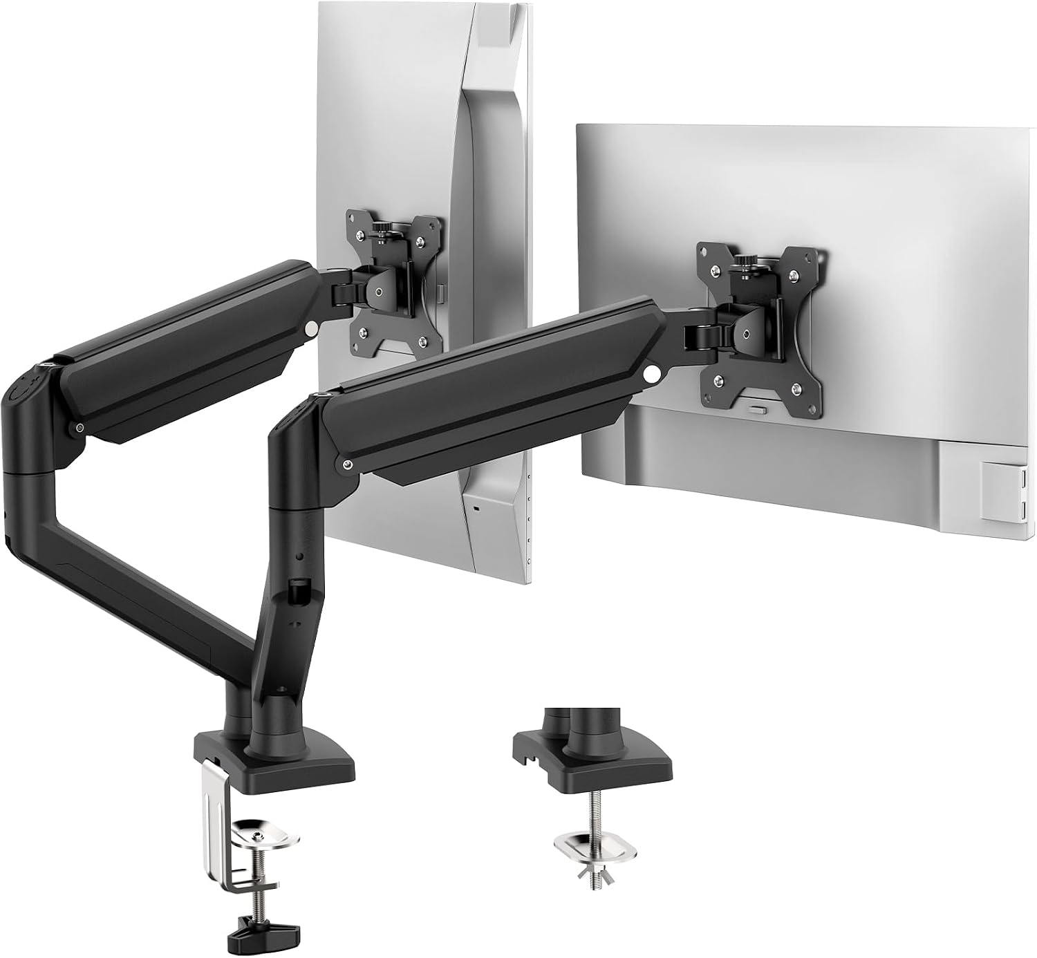 Gas Spring Monitor Mount for 13-32″, Dual Monitor Arm, Easy Install | Full Motion Adjustable 360° Rotate Swivel Tilt