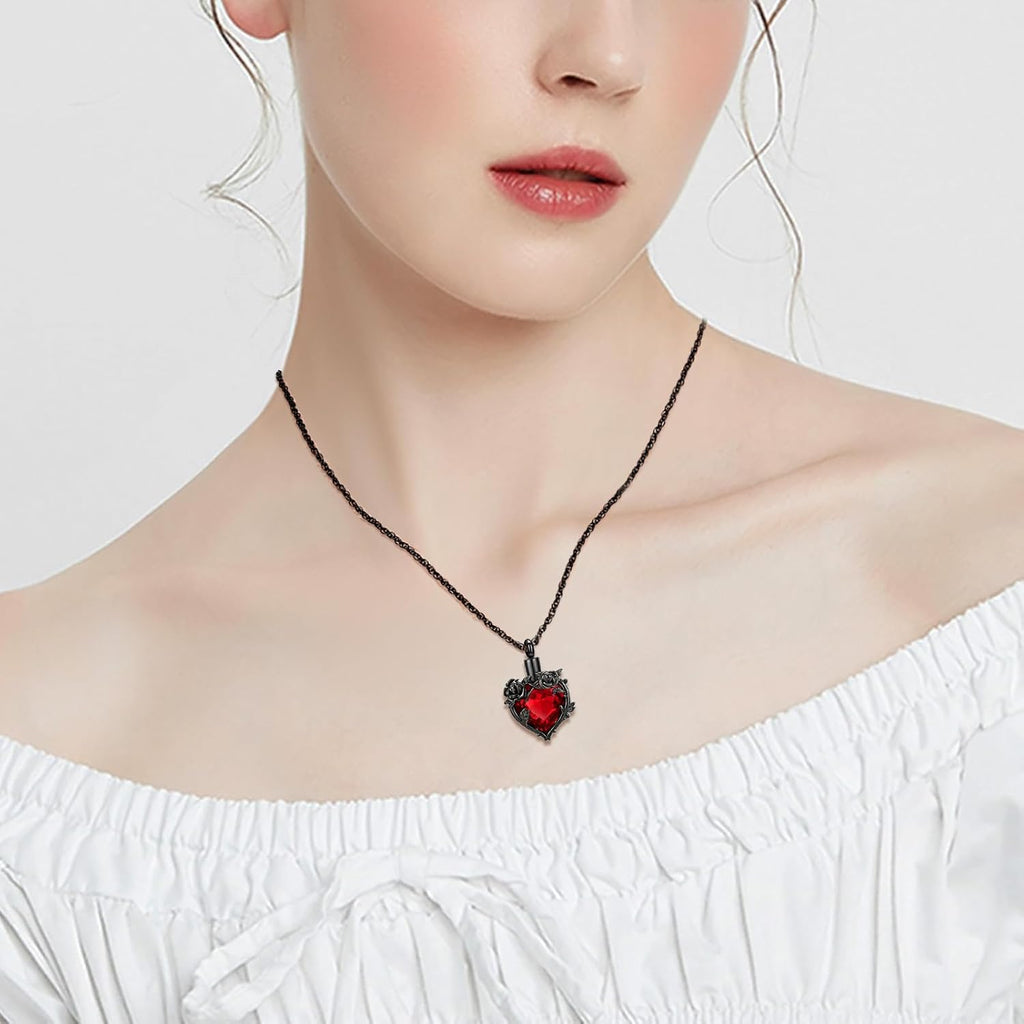 Cremation Jewelry Rose Flower Heart Urn Necklaces for Ashes for Women Memorial Human Ashes Pendant