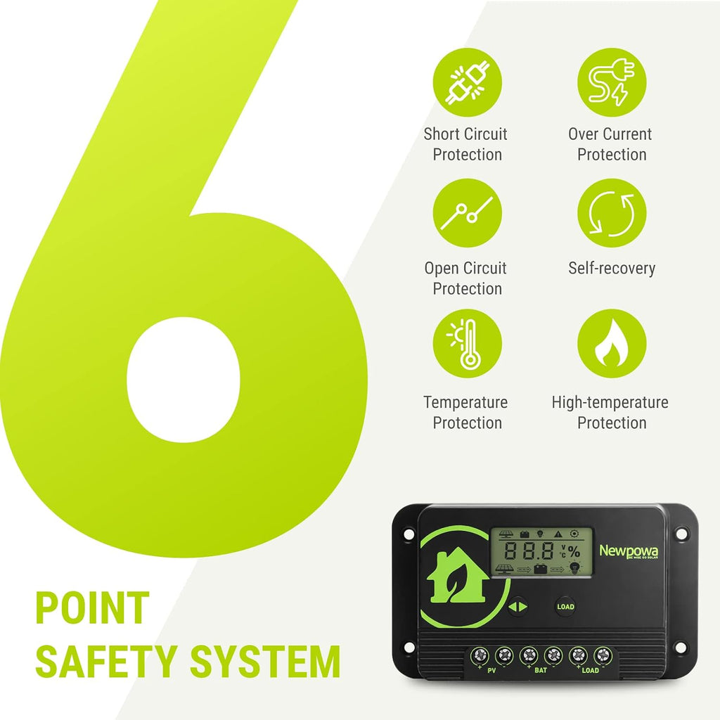 10A Solar Charge Controller - 12V/24V PWM Compact Design LCD Display Off Grid Solar Panel Adjustablefor AGM, Gel