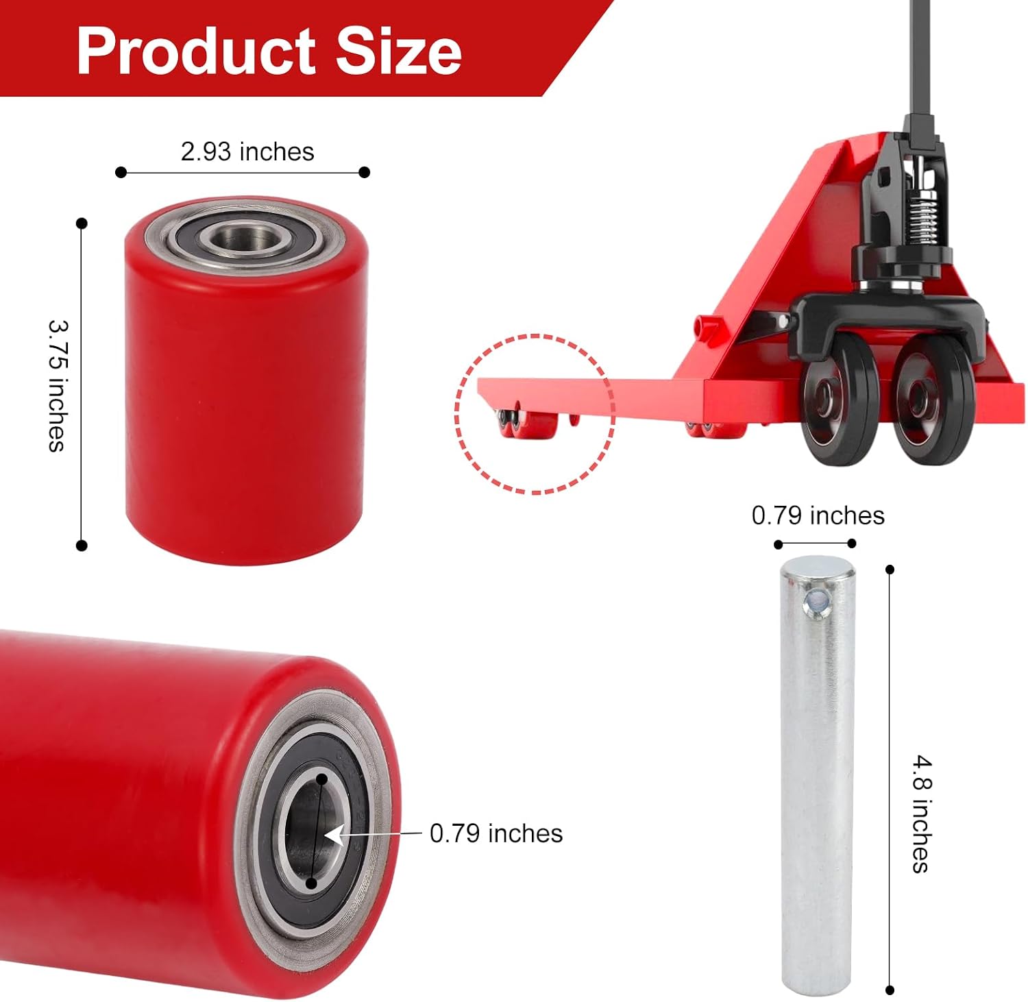 Two Packs of Pallet Jack/Truck Wheels 3” x 3.75” PU Poly Tread, 20mm ID Bearings, Full Set with Axles, Pins and Entry