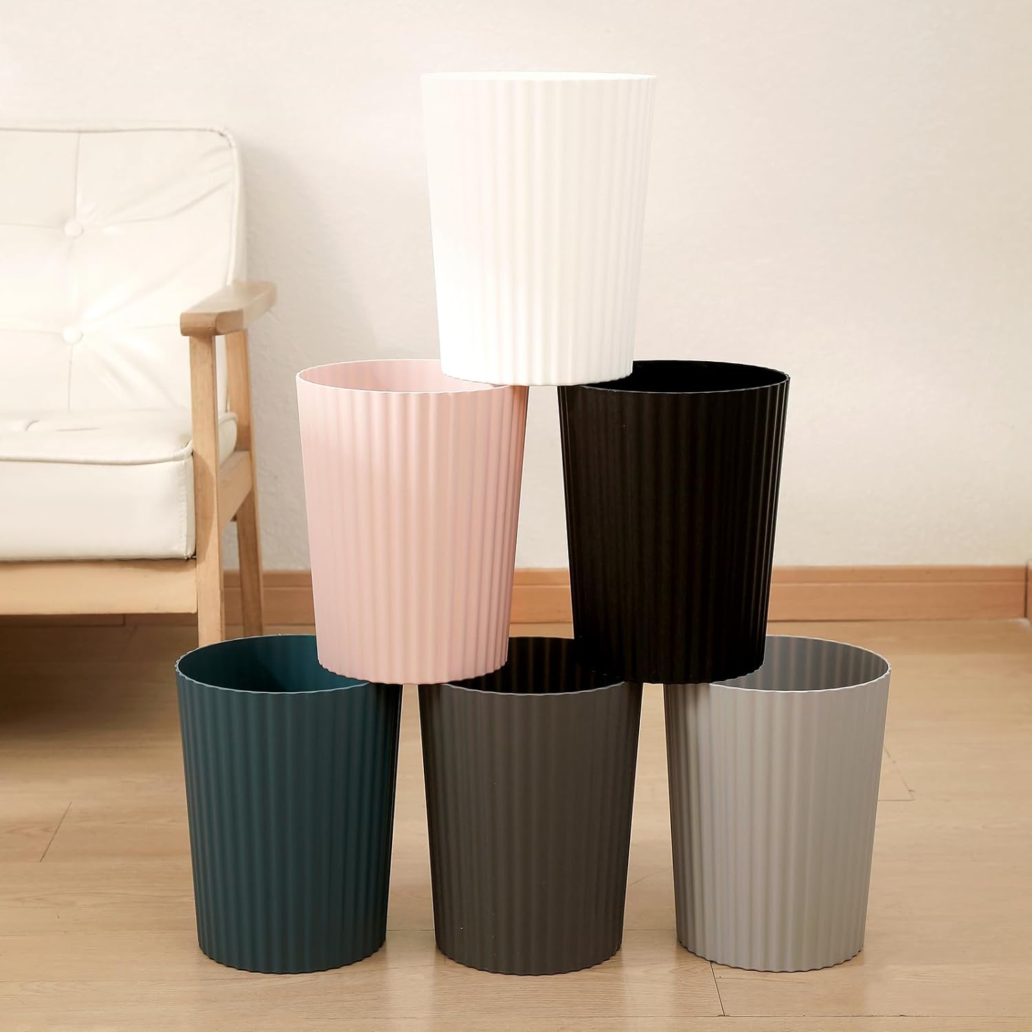 Small Trash Can Plastic Wastebasket Round Garbage Container Bin for Bathroom, Kitchen, Bedroom, Home Office, College