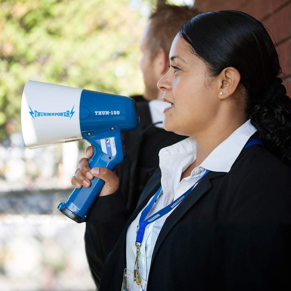 THUN150 Extra-Loud Megaphone Speaker – 600-Yard Range Bullhorn Megaphone with Siren & Voice Modes – 15W Loud Speaker