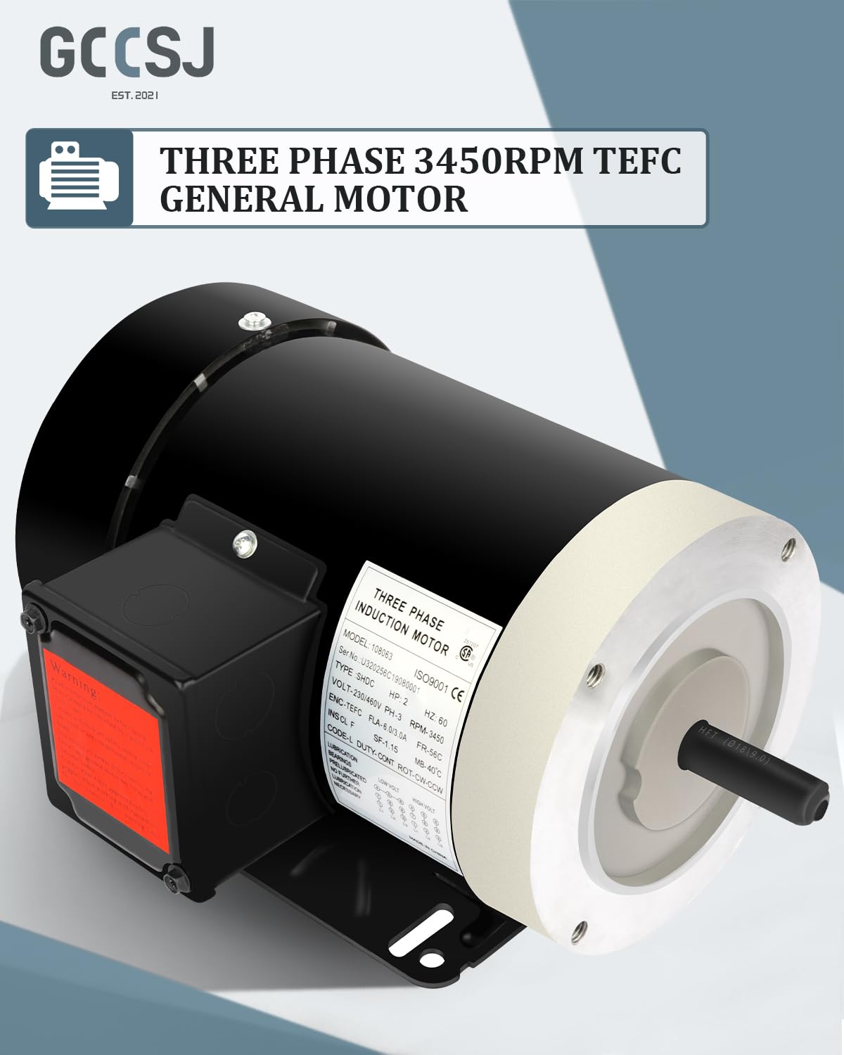2HP General Electric Motor 3450 RPM Three Phase 56C Frame CW/CCW TEFC