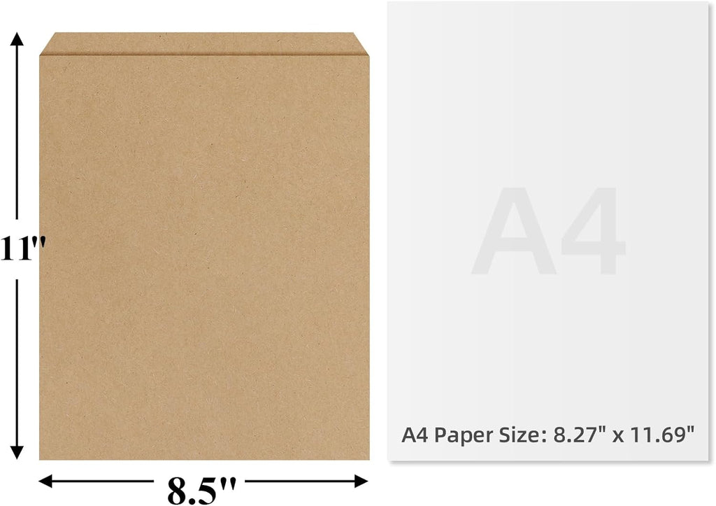 Kraft Brown Paper Bags 8.5x11 Flat Envelopes For Gifts 100 Pack