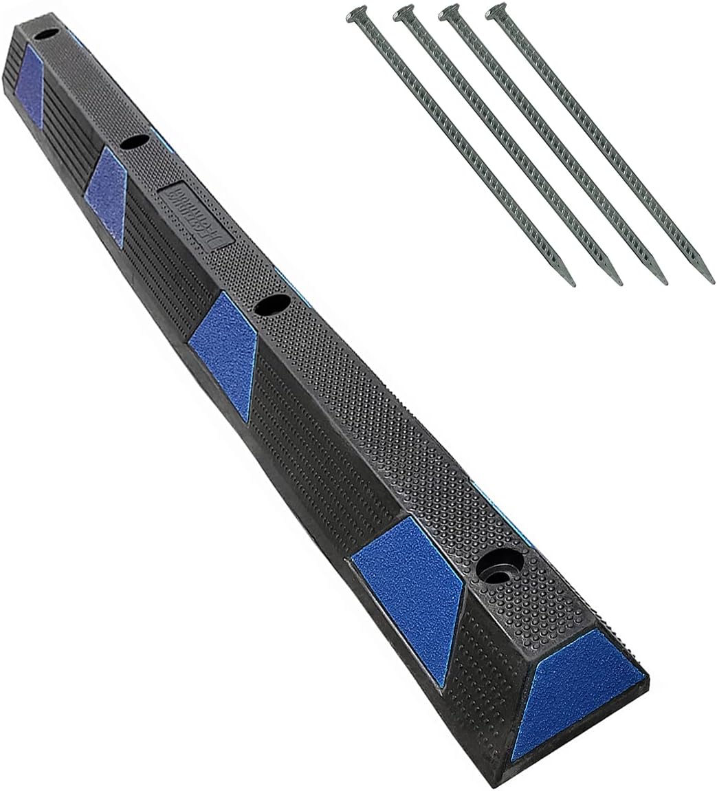 72" Heavy Duty Rubber Handicap Parking Block Curb Wheel Stop 3.75" Height 6 Feet Includes Asphalt Mounting Hardware