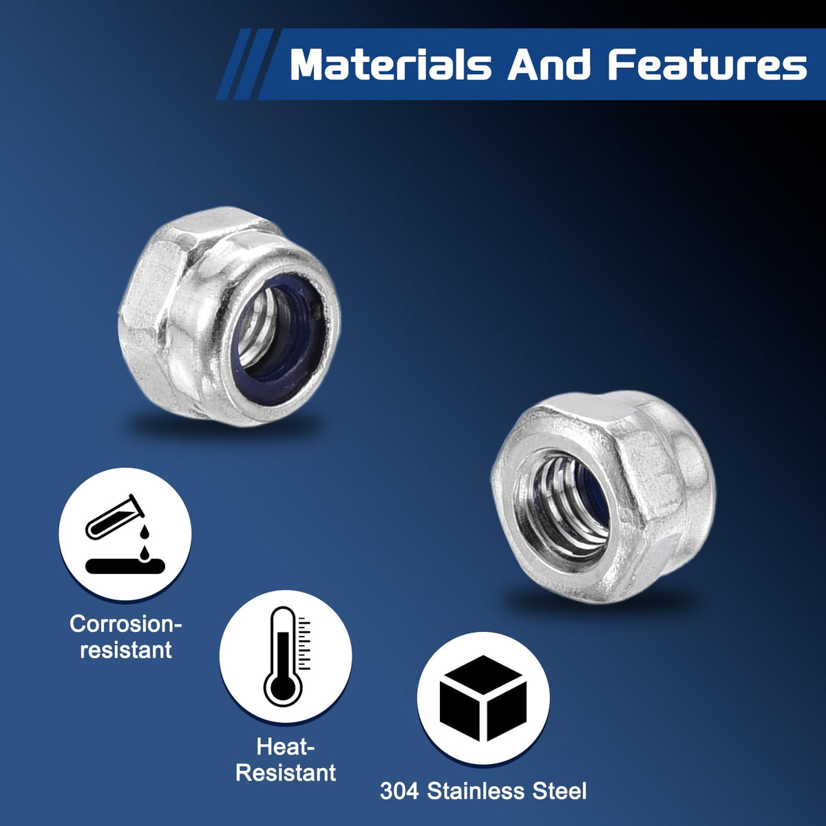 Kozelo 120Pcs M3-0.5 Nylon Locking Hex Nuts 304 StainlessSteel Silver