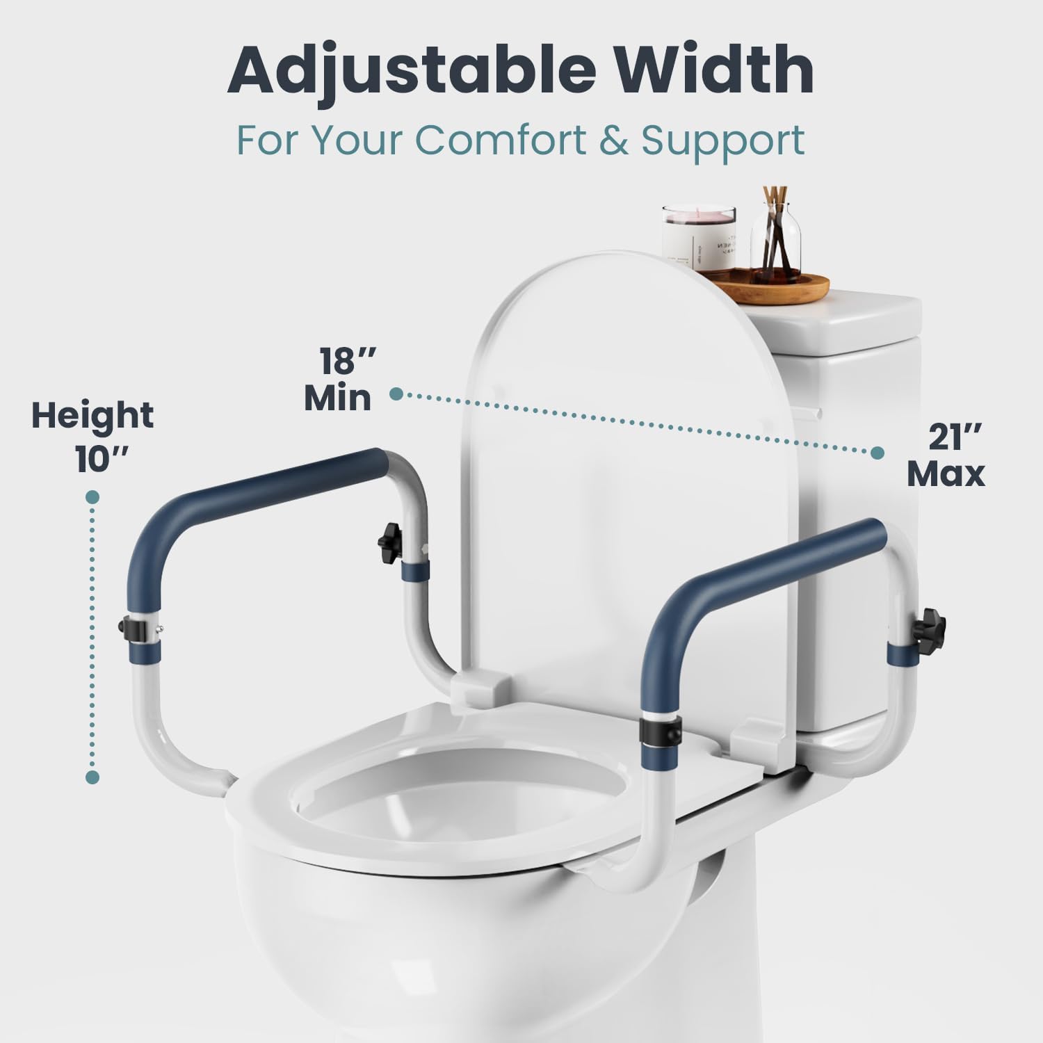 Toilet Safety Rails (250lb) - Adjustable Toilet Safety Rails, Toilet Bar for Elderly Adults, Toilets Rails for