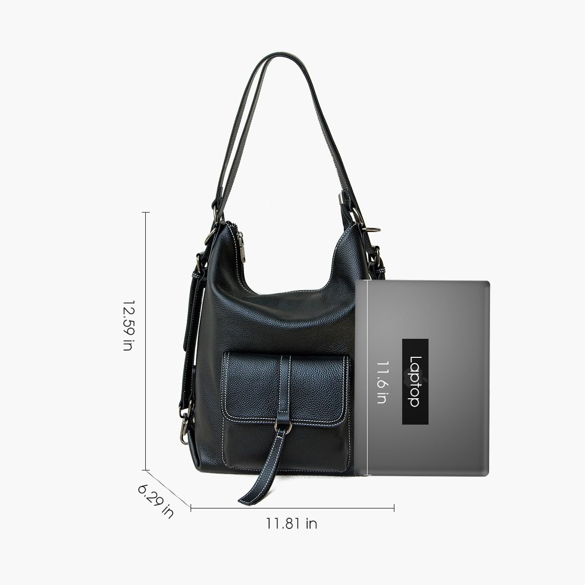 Genuine Leather Backpack Purse for Women Large Capacity (Black)
