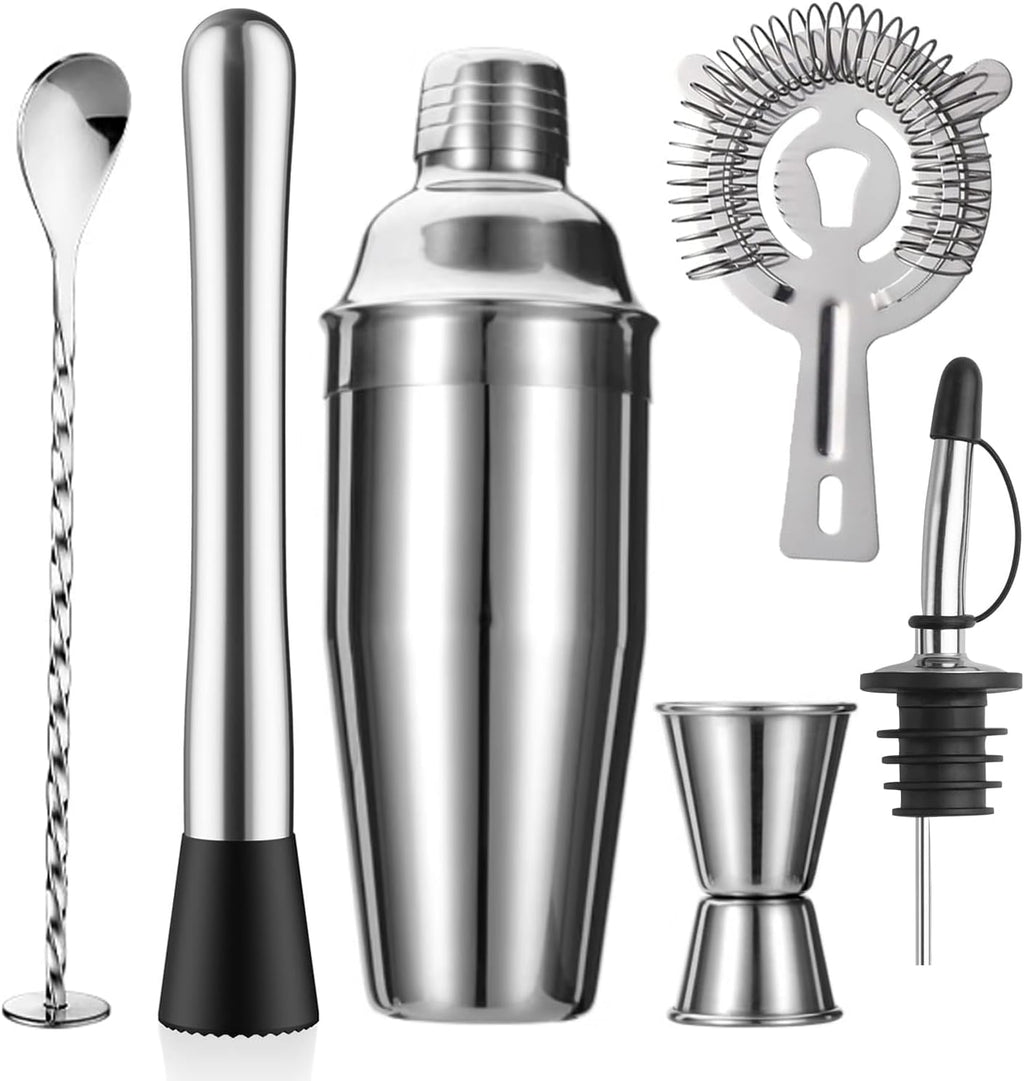 6-Piece Cocktail Shaker Set, Bartender Kit, Drink Shaker, Bar Set