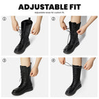 Women's Combat Boots Lace Up Mid Calf Black Boots with Side Zip