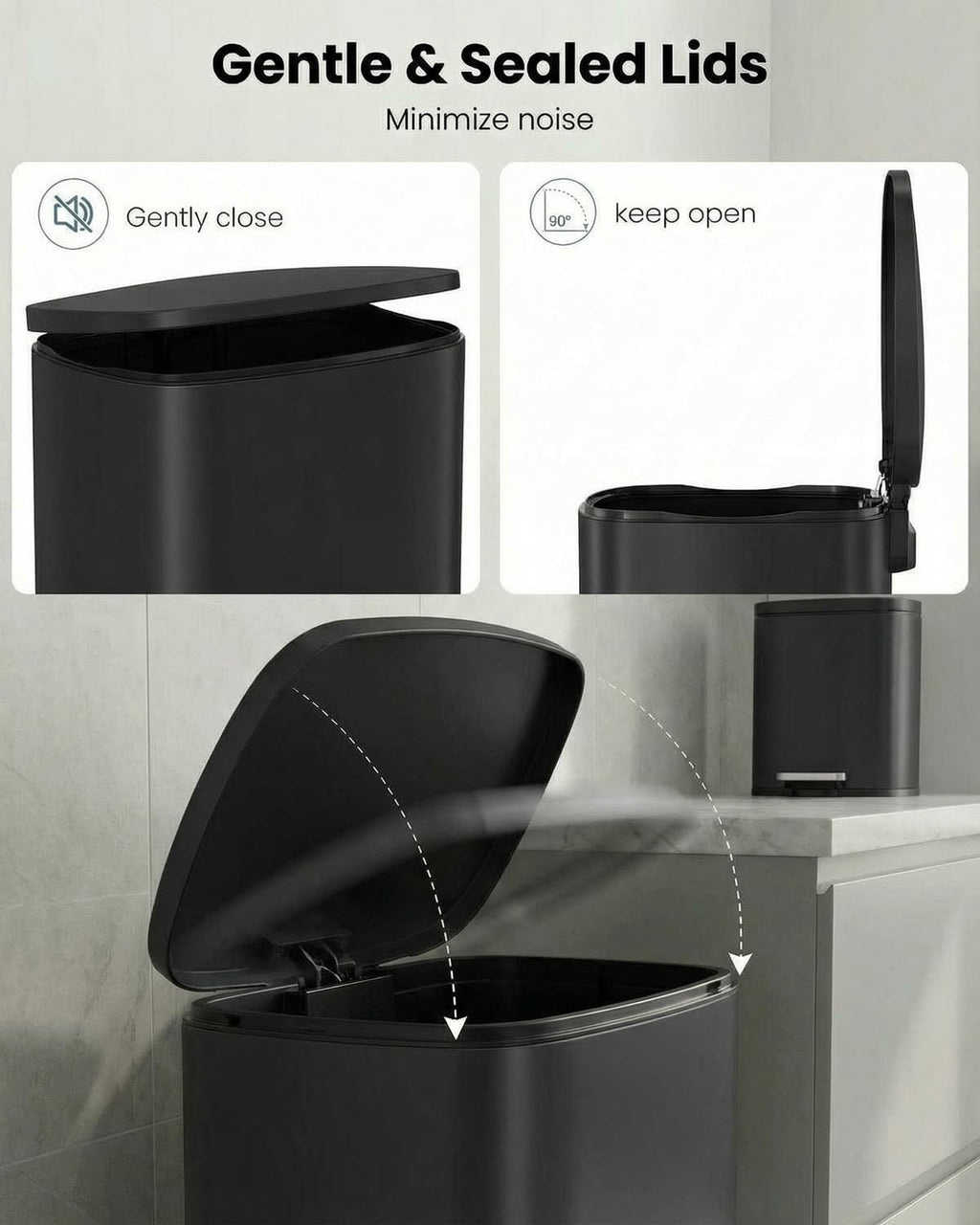 13.2+1.3 Gallon Trash Can Combo Set, Stainless Steel Garbage Bin with Pedal