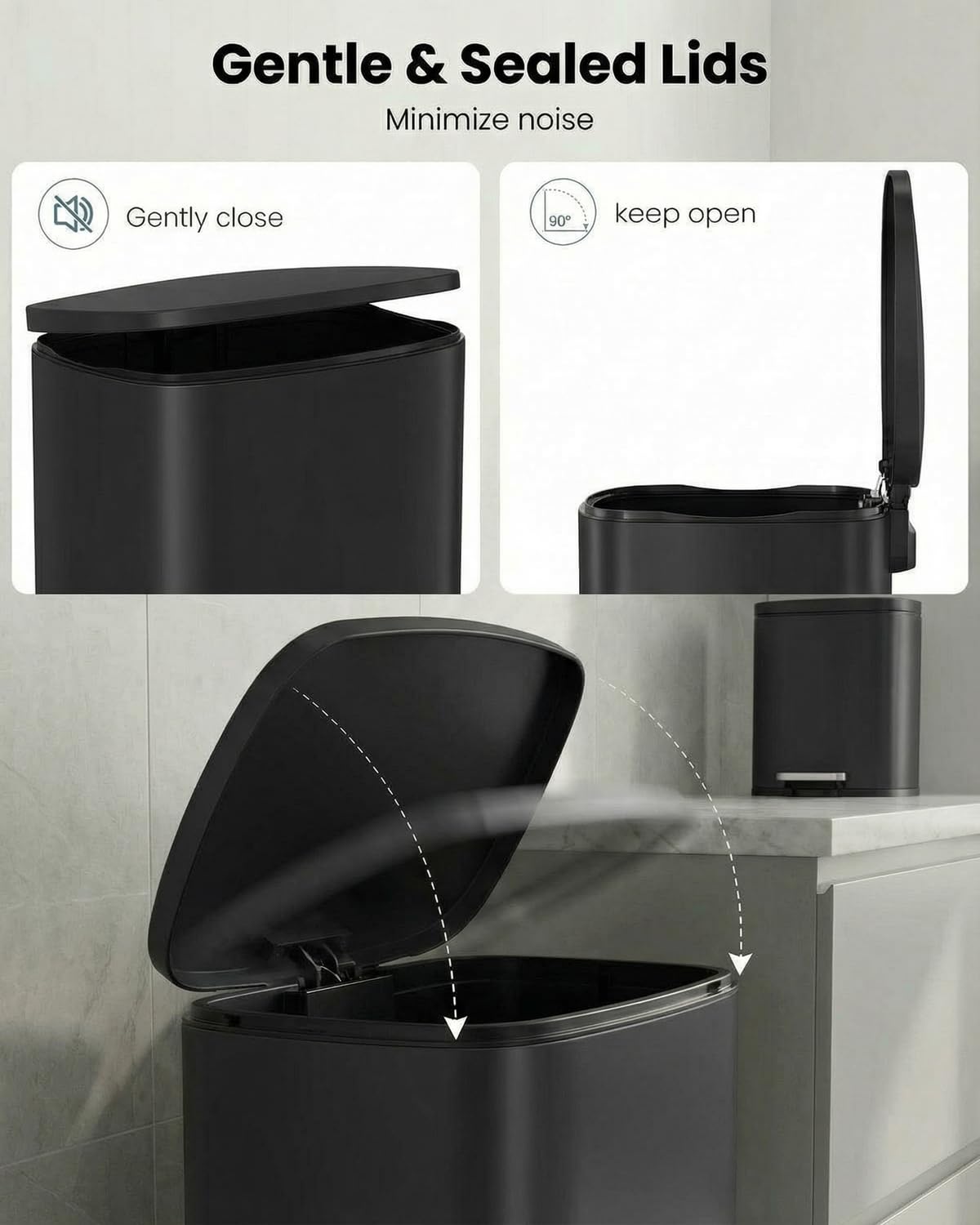 13.2+1.3 Gallon Trash Can Combo Set, Stainless Steel Garbage Bin with Pedal
