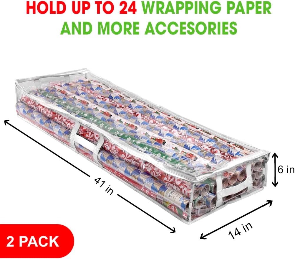 Wrapping Paper Storage Containers | Gift Wrap Organizer Under Bed 41”x14”x6” Fits 18-24 Rolls Fit Up to 40” Long Roll