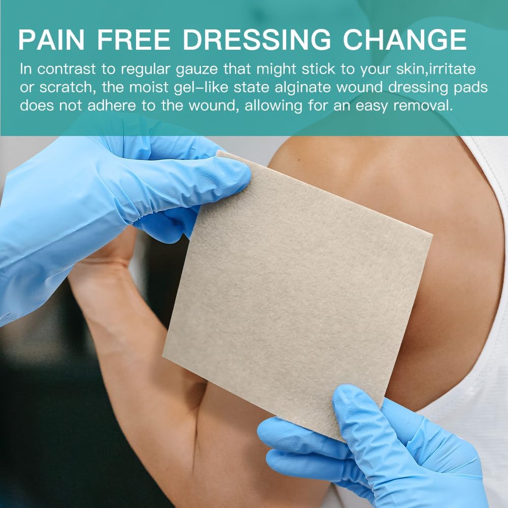 Upgrade Silver Calcium Alginate Wound Dressing -Silver-Infused Alginate Non Stick Gauze, Highly Absorbent Sterile
