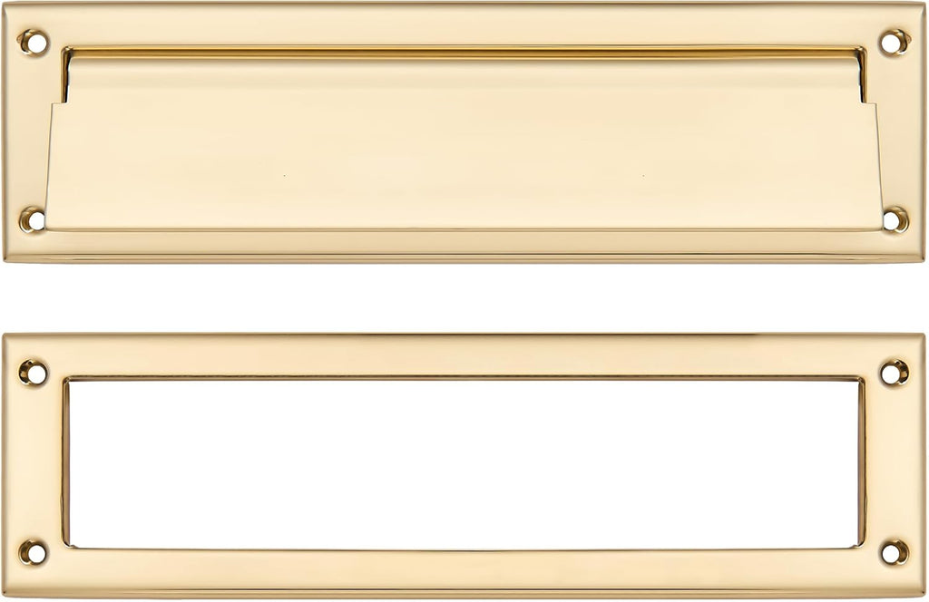 Polished Brass 13 inch 1-Pack Solid Brass Mail Slot with Solid Brass Internal Frame is Well Made Door Mail Slots