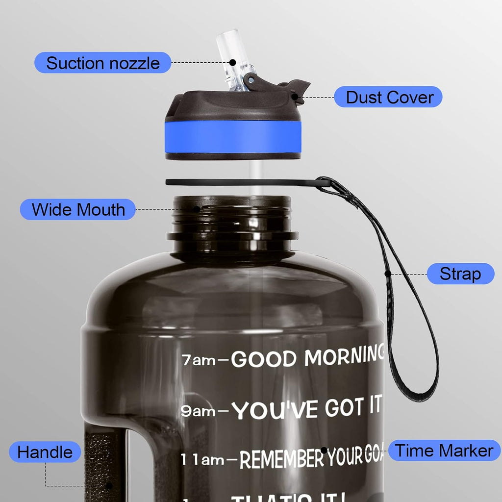 Motivational Gallon Water Bottle - with Straw & Time Marker BPA Free Large Reusable Sport Water Jug with Handle for