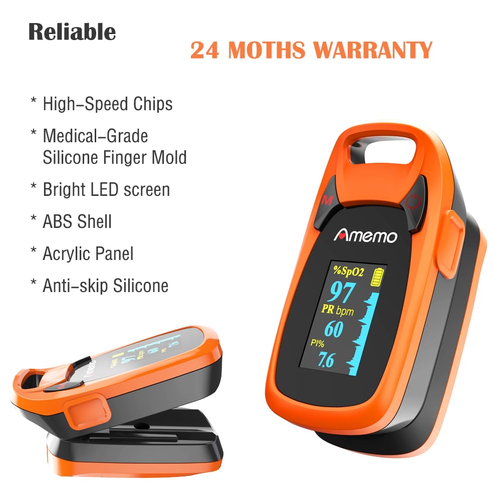 Fingertip Pulse Oximeter with Plethysmograph and Perfusion Index, include carrying case, Large OLED Digital Display