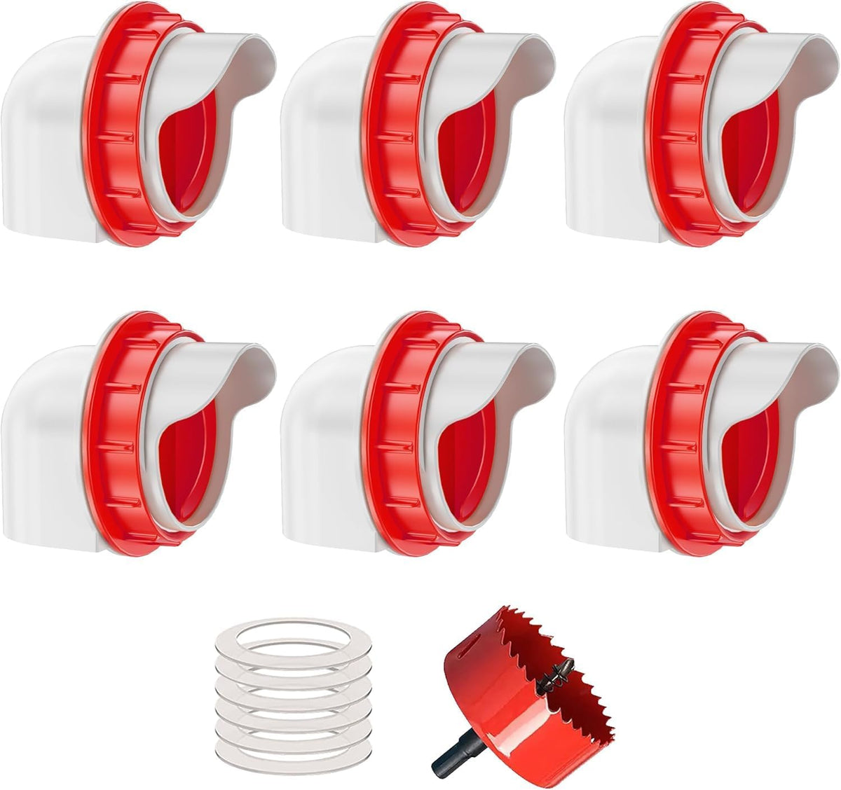 Chicken Feeders No Waste, DIY Automatic Poultry Feeder - 6 Ports Red