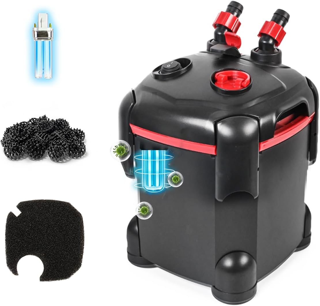 Canister Filter, External Aquarium Filter Ultra-Quiet with Media