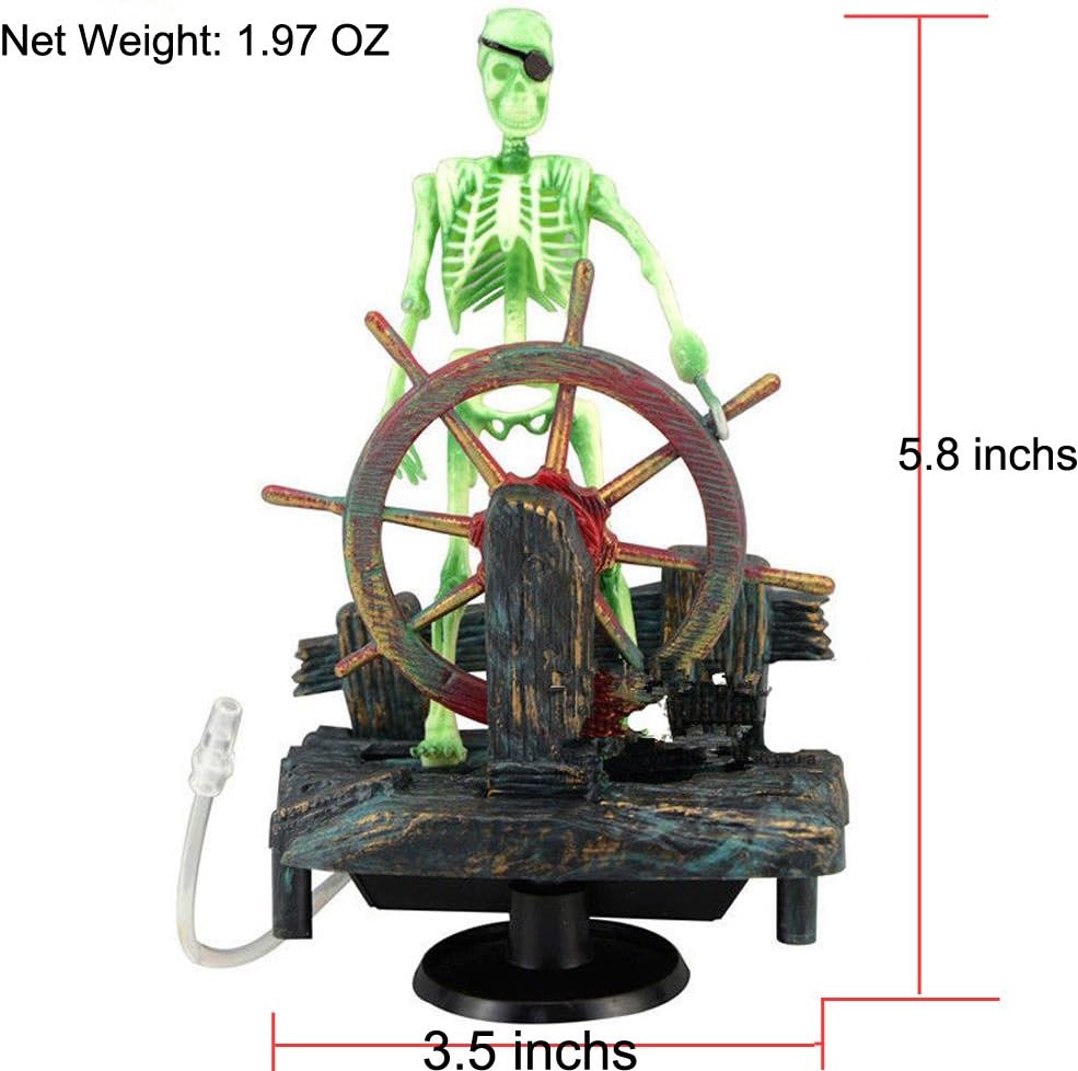 Aquarium Decor Ornament Air-Driven Active Skeleton Pirate Captain for Fish Tank Decoration