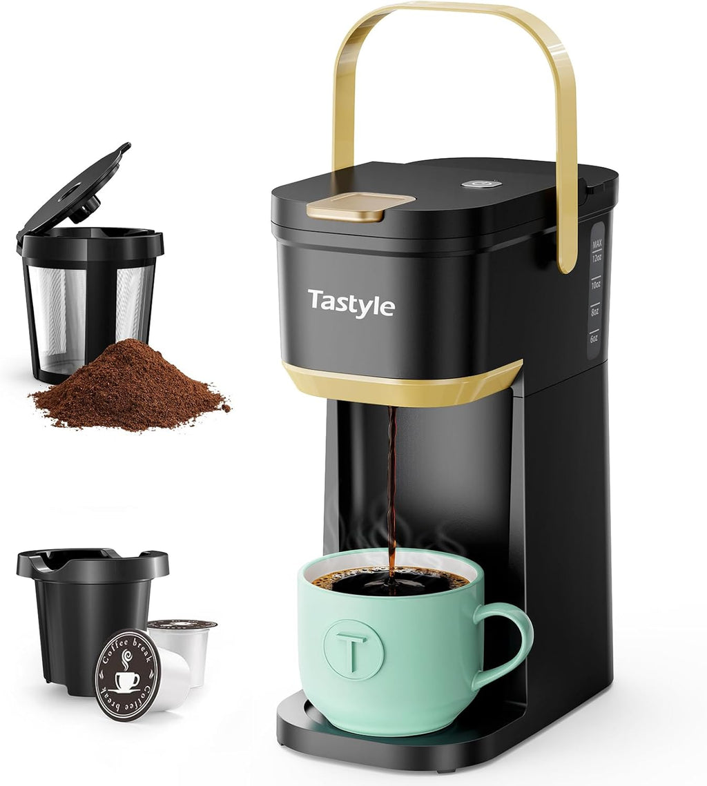 Mini Single Serve Coffee Maker for K Cups and Grounds with Handle